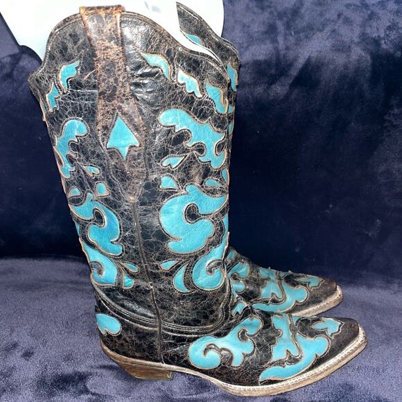 Corral Shoes - Corral Vintage Women’s Size 7 Vintage Cowgirl Boots Brown Turquoise Leather